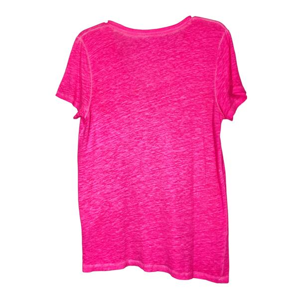 J Crew 100% Linen T Shirt V-Neck Pocket Tee Hot Pink Size M - Picture 2 of 5